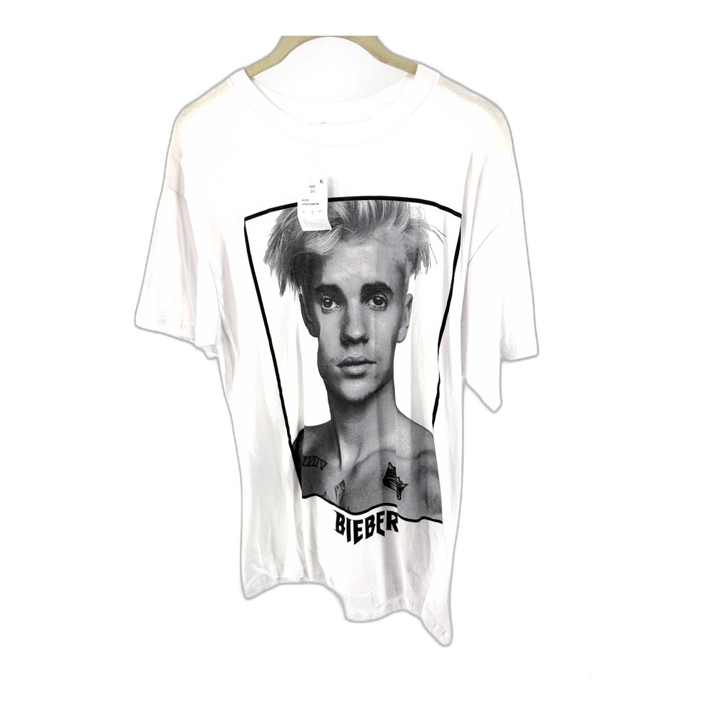 Justin Bieber Graphic T-Shirt Mens L White 2022 Portrait Official Merchandise